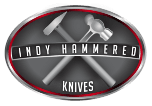 Indy Hammered Knives logo with crossed hammers.