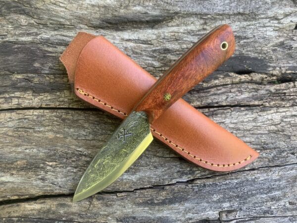 Custom Hand Forged Skinning Knife with Amboyna Burl Handle