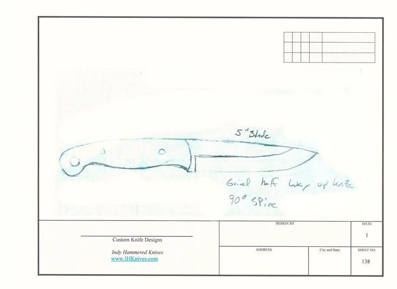 A drawing of a knife on top of paper.