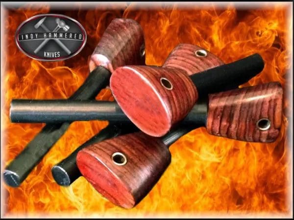 A bunch of wooden handles on fire